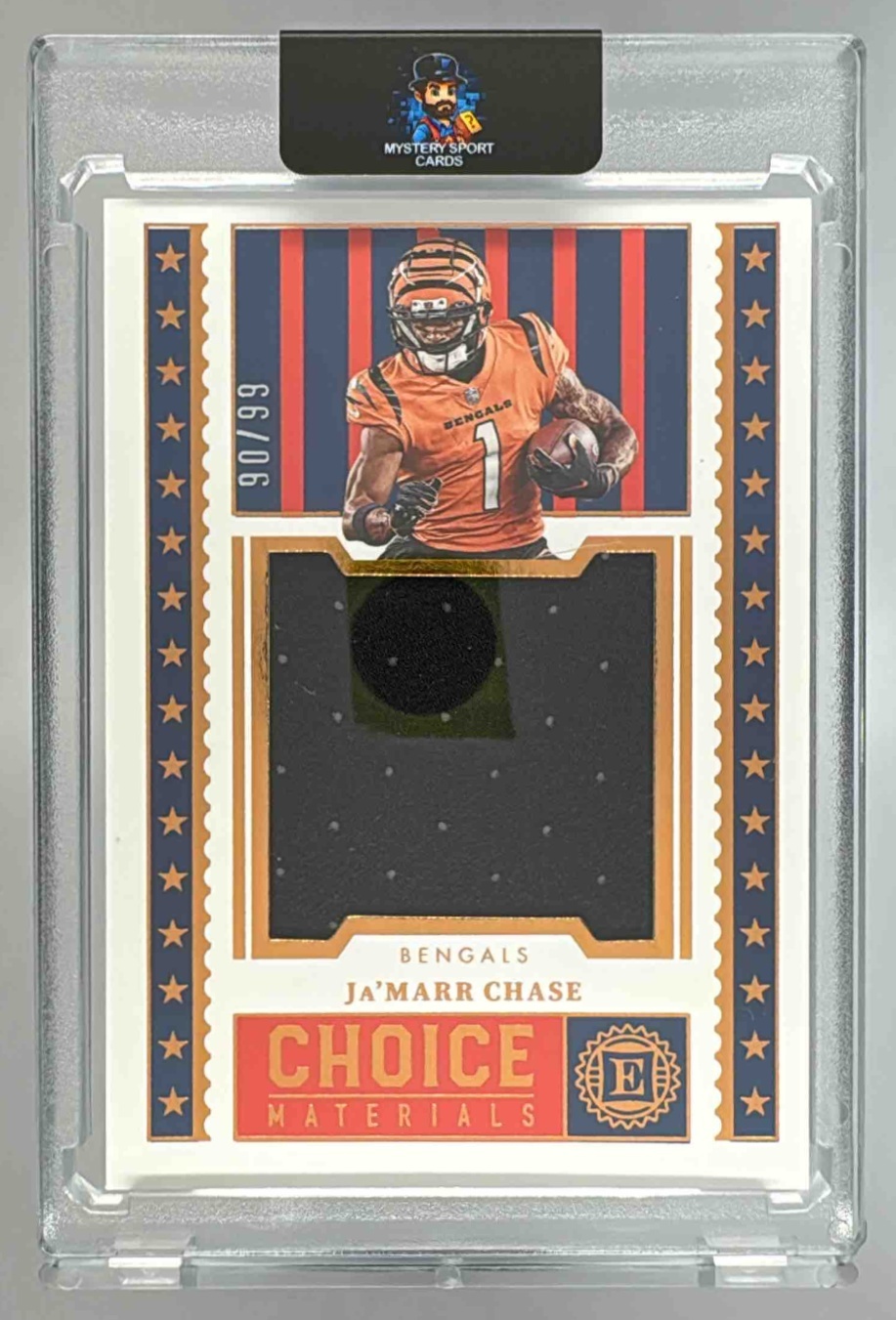 Card image for 2022 Panini Encased Ja'Marr Chase Choice Materials /99 #CHM-3 Bengals