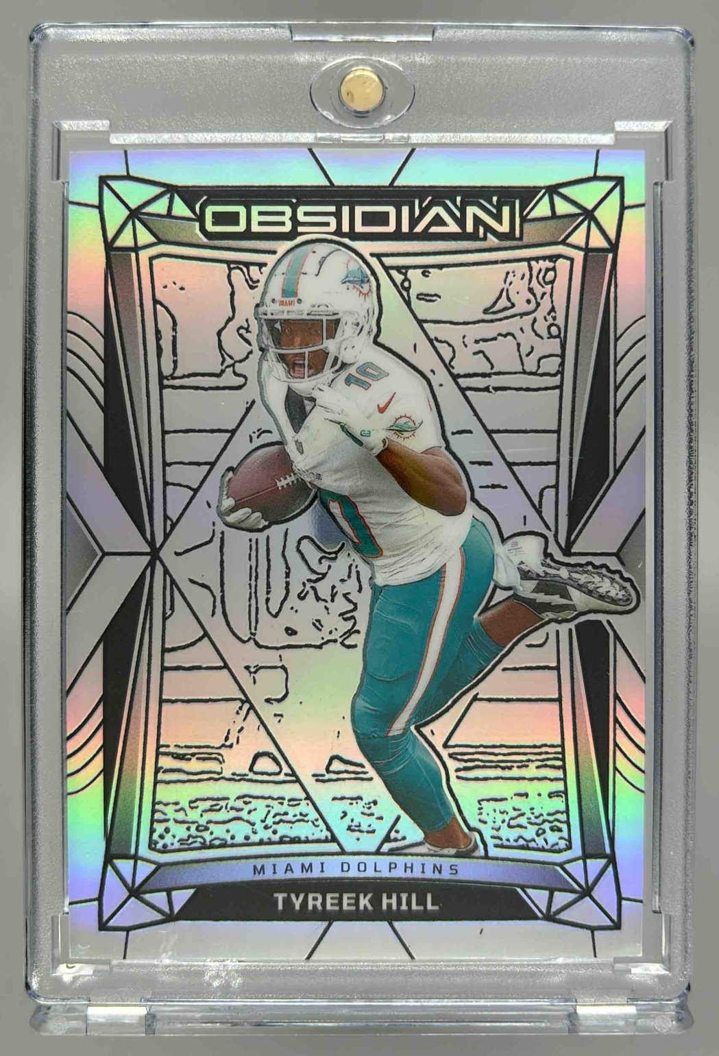 Card image for 2024 Panini Football Obsidian Tyreek Hill Silver /75 #121 Miami Dolphins