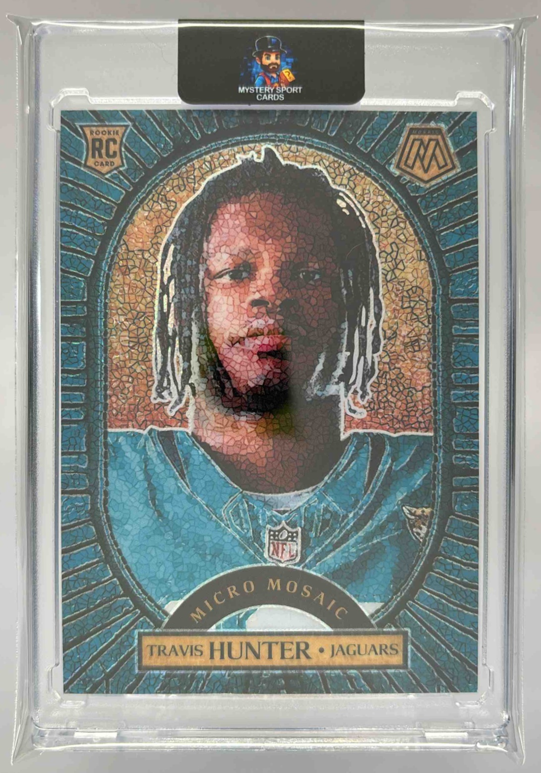 Card image for 2025 Panini Mosaic Travis Hunter Micro Mosaic #14 RC Jaguars