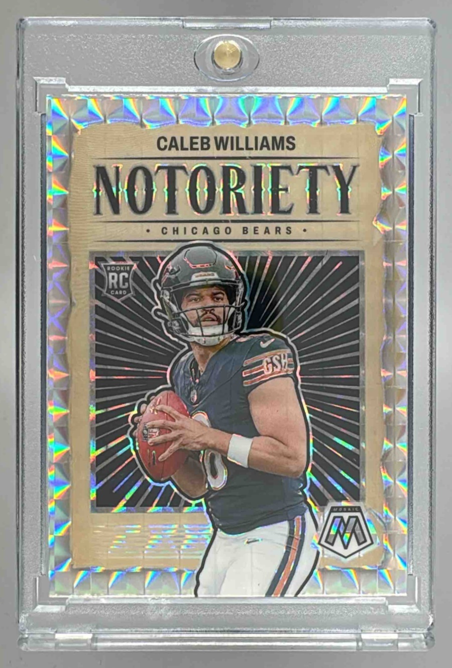 Card image for 2024 Panini Football Mosaic Caleb Williams Notoriety #18 RC Chicago Bears