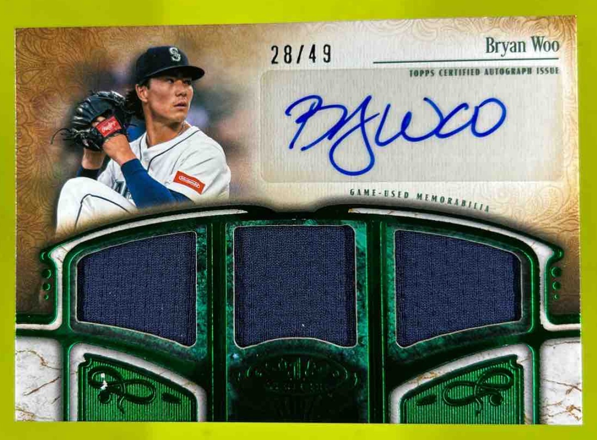 Card image for Bryan Woo 2026 Topps Tier One Auto Relic Triple /49