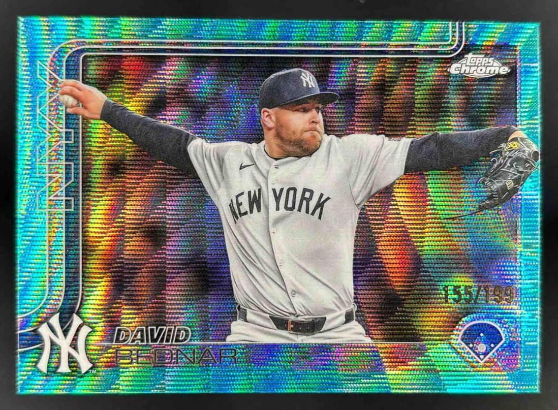 Card image for 2025 Topps Chrome Update David Bednar Aqua Wave Refractor /199 #USC182 Yankees