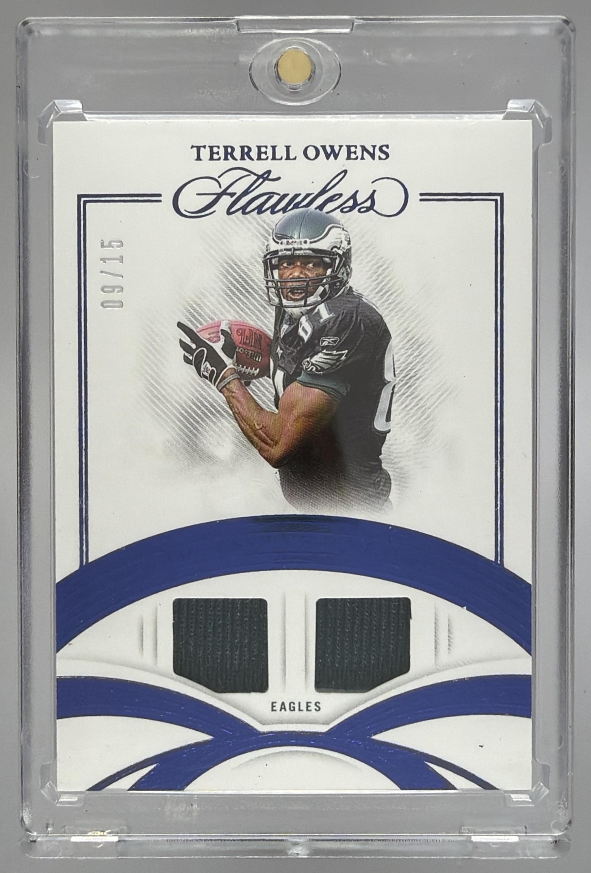 Card image for 2025 Panini Flawless Terrell Owens Game Used Memorabilia Sapphire /15 #29 MEM Eagles