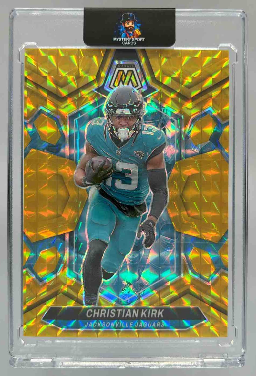 Card image for 2024 Panini Mosaic Christian Kirk No Huddle Purple Prizm /50 #101 Jaguars