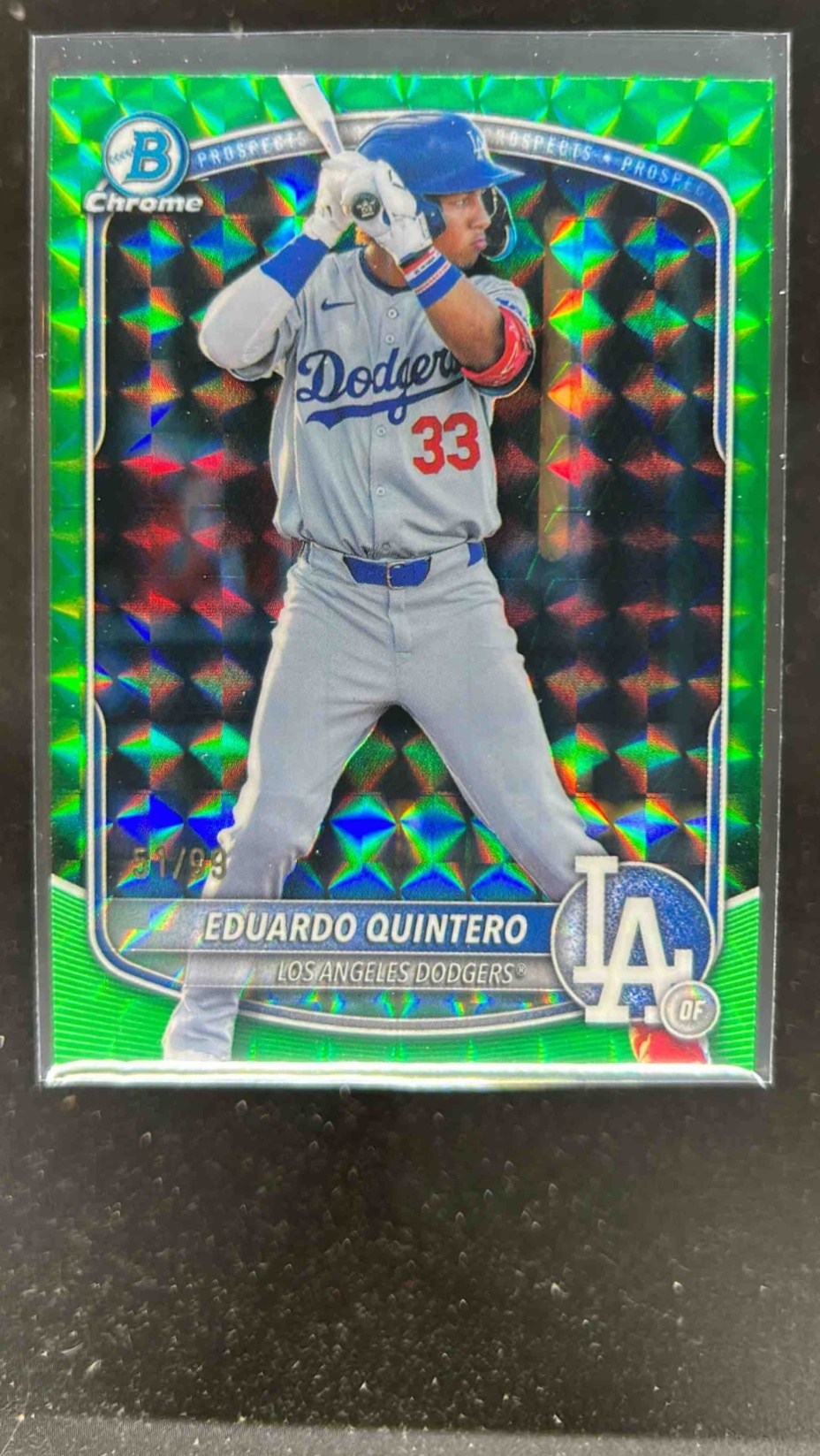 Card image for Eduardo Quintero 2025 Bowman Draft Chrome Green Geometric Refractor /99