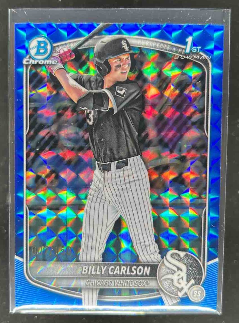 Card image for Billy Carlson 2025 Bowman Draft Chrome Blue Geometric Refractor /150