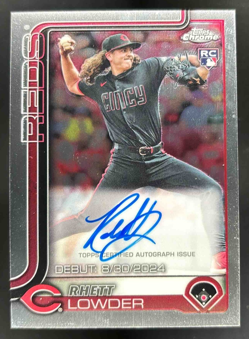 Card image for 2025 Topps Chrome Update Rhett Lowder Rookie Debut Auto #CRDA-RL RC Reds