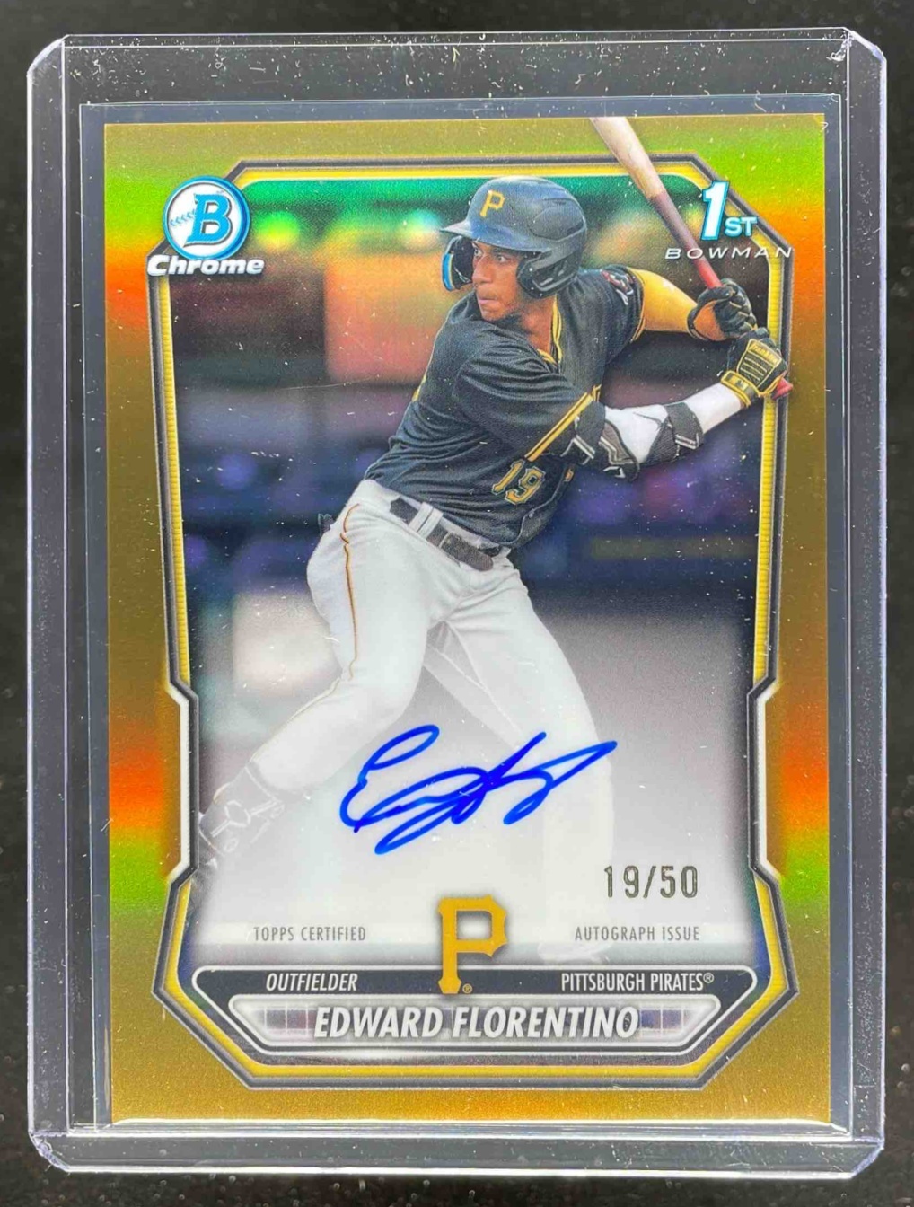 Card image for 2026 Bowman Edward Florentino Chrome Auto Gold Refractor /50 #CPA-EF 1st Prospect