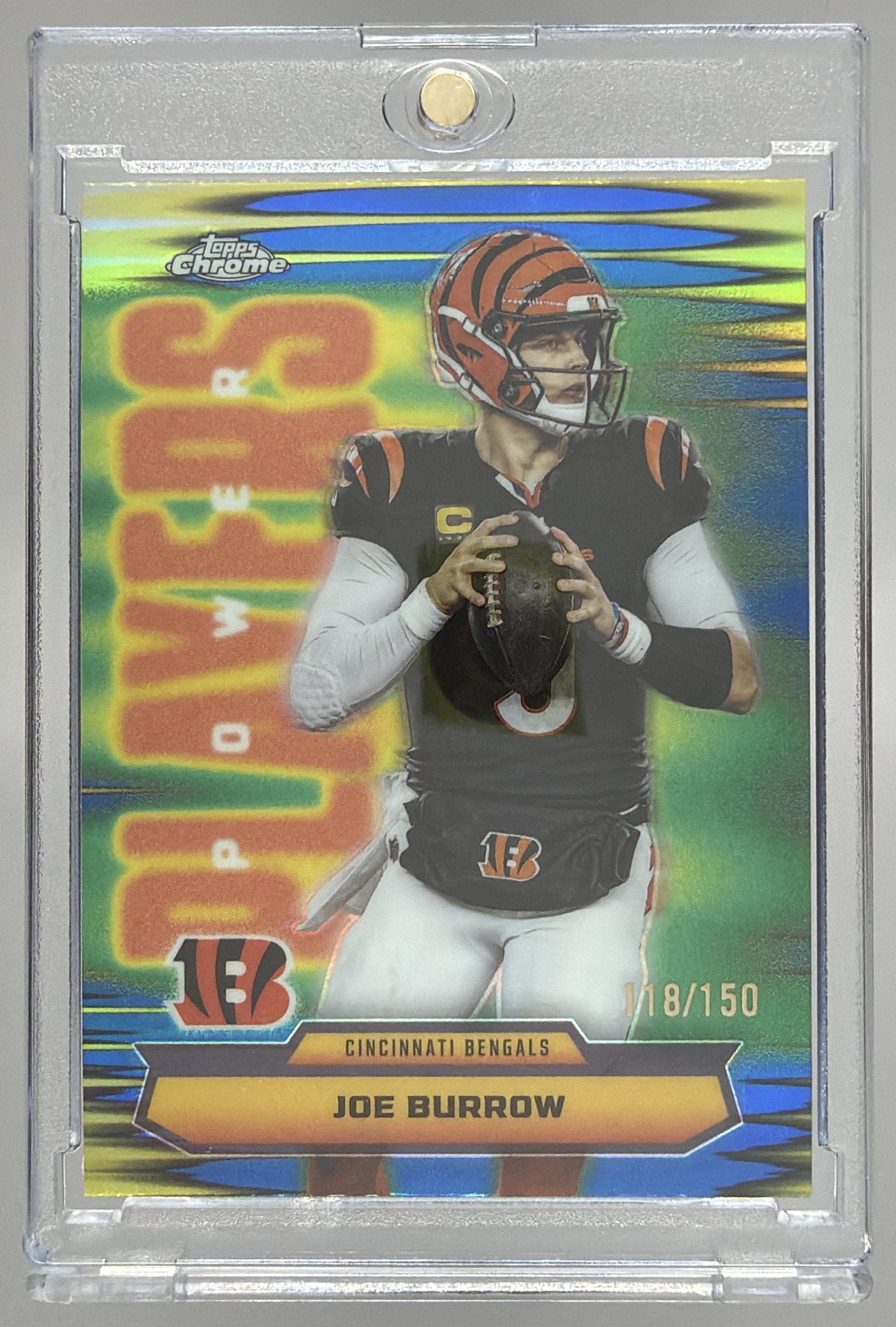 Card image for 2025 Topps Chrome Joe Burrow Power Players Blue Refractor /150 #PP-5 Bengals