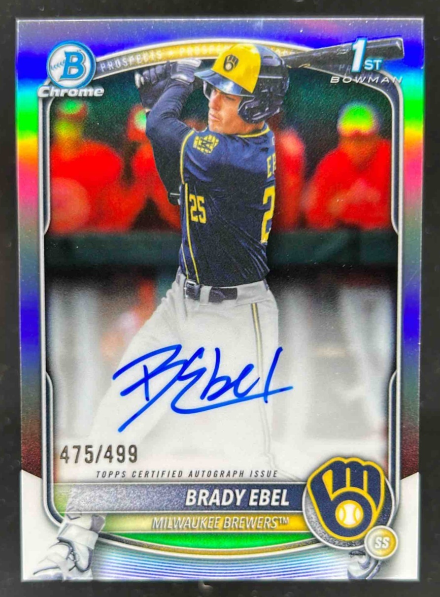Card image for Brady Ebel 2025 Bowman Draft Chrome Prospect Auto Refractor /499