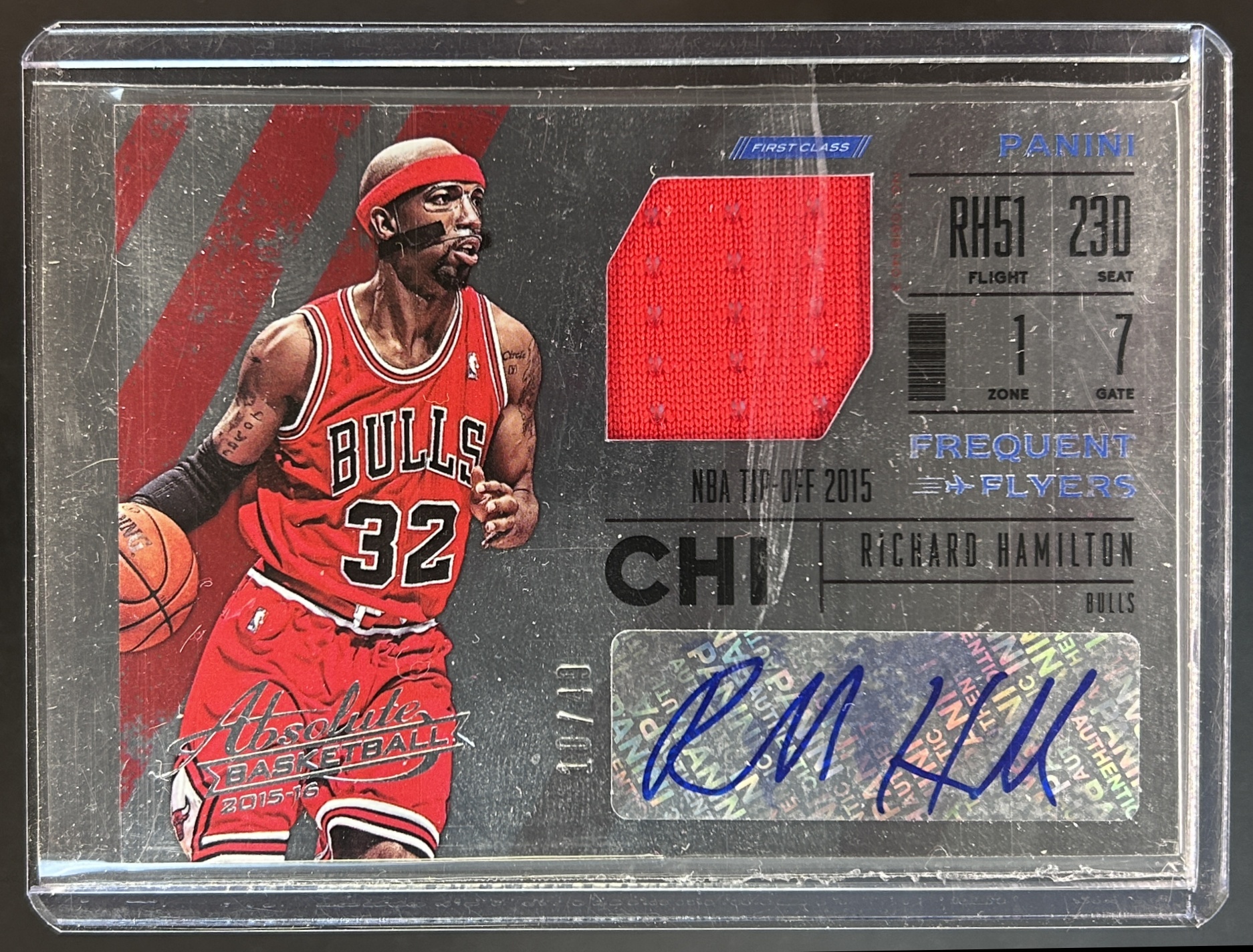 Card image for 2015-16 PANINI ABSOLUTE RICHARD HAMILTON #FR-RH FREQUENT FLYER MATERIAL AUTO 10/49