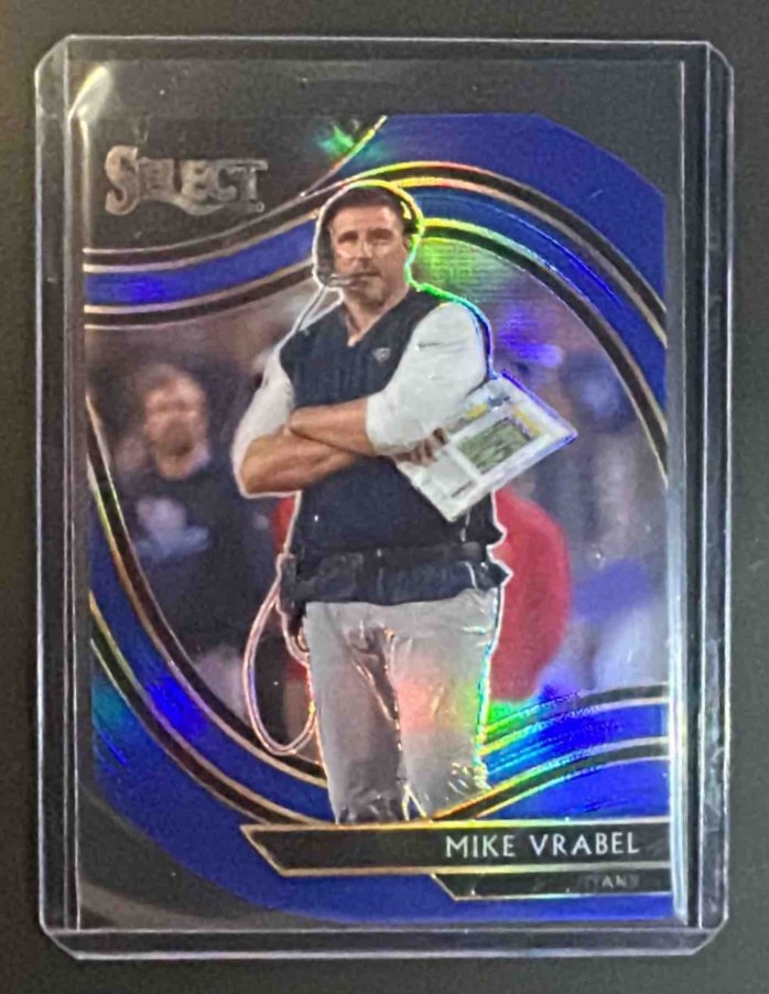 Card image for 2020 Panini Select Mike Vrabel #335 Blue Prizm Die Cut Field Level Titans