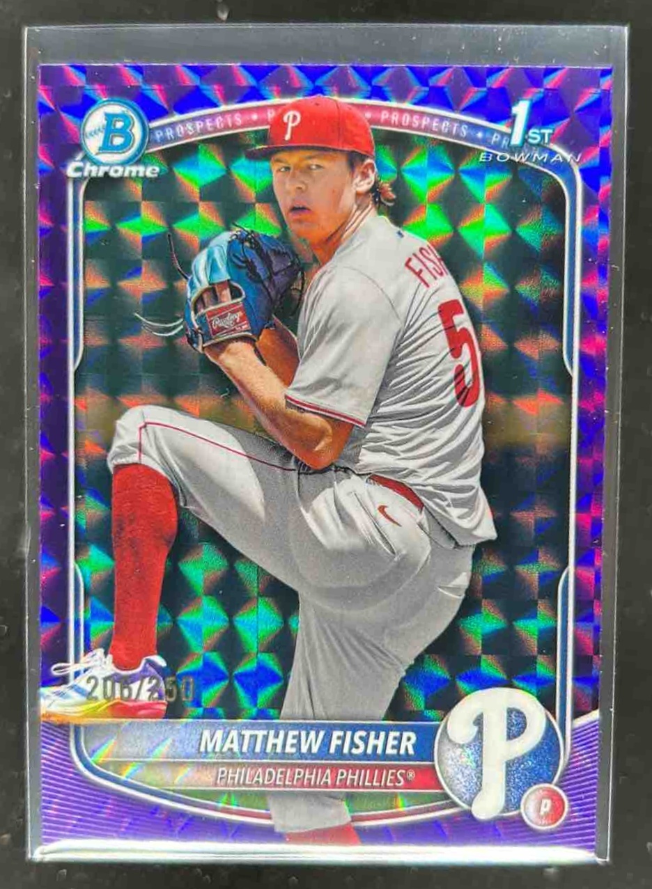 Card image for Matthew Fisher 2025 Bowman Draft Chrome Purple Geometric Refractor /250