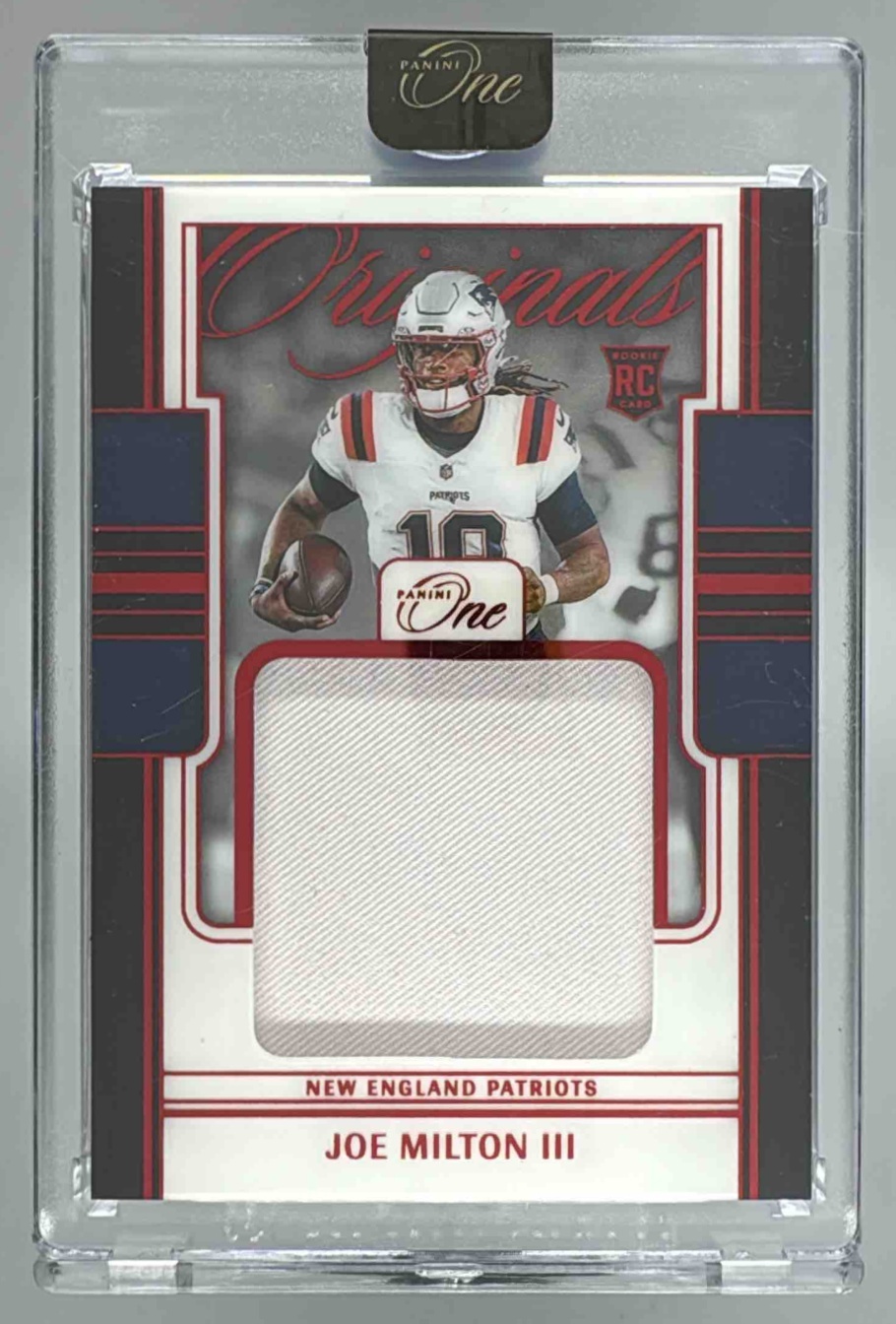 Card image for 2024 Panini Football One Joe Milton III Original Patches Red /49 #OOP-JMN MEM RC