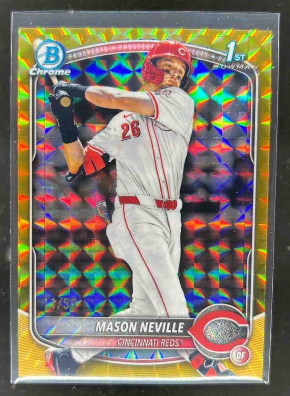 Card image for Mason Neville 2025 Bowman Draft Chrome Gold Geometric Refractor /50