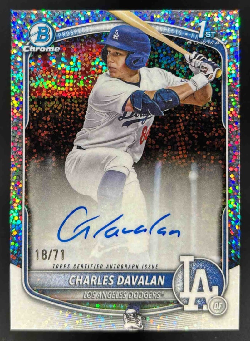 Card image for 2025 Bowman Draft Charles Davalan Chrome Auto Sparkle Refractor /71 1st Prospect