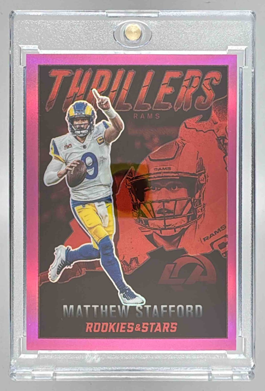 Card image for 2022 Panini Rookies & Stars Matthew Stafford Thrillers Pink /75 #TH-9 Rams