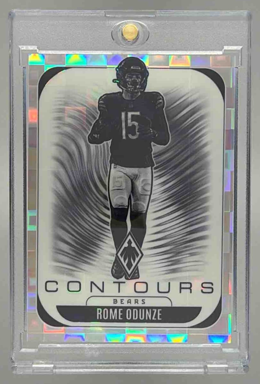 Card image for 2025 Panini Football Phoenix Rome Odunze Contours Red /249 #6 Chicago Bears