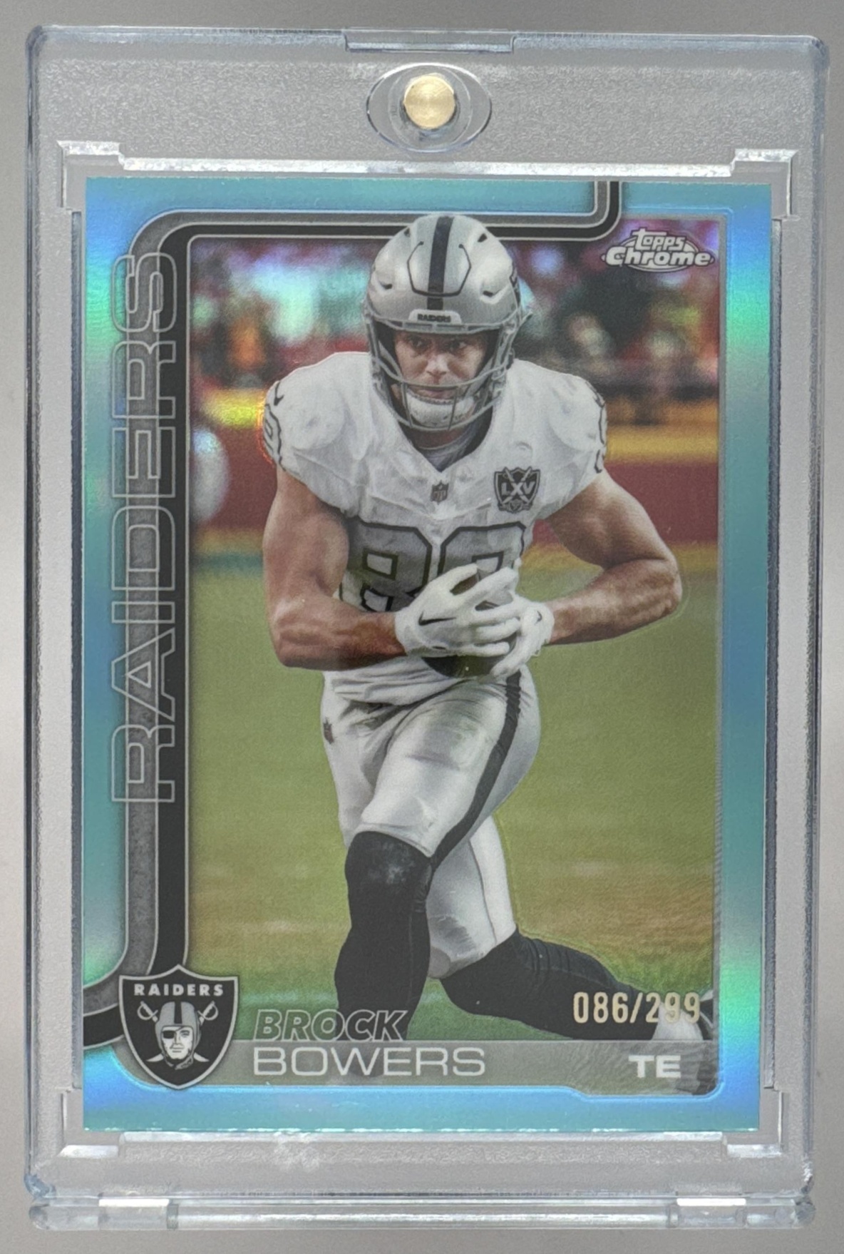 Card image for 2025 Topps Chrome Brock Bowers Teal Refractor /299 #178 Raiders