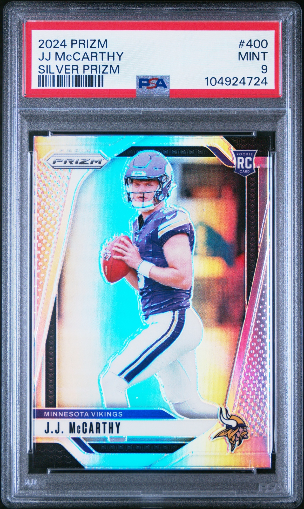 Card image for 2024 Panini Football Prizm J.J. McCarthy Silver #400 RC Minnesota Vikings