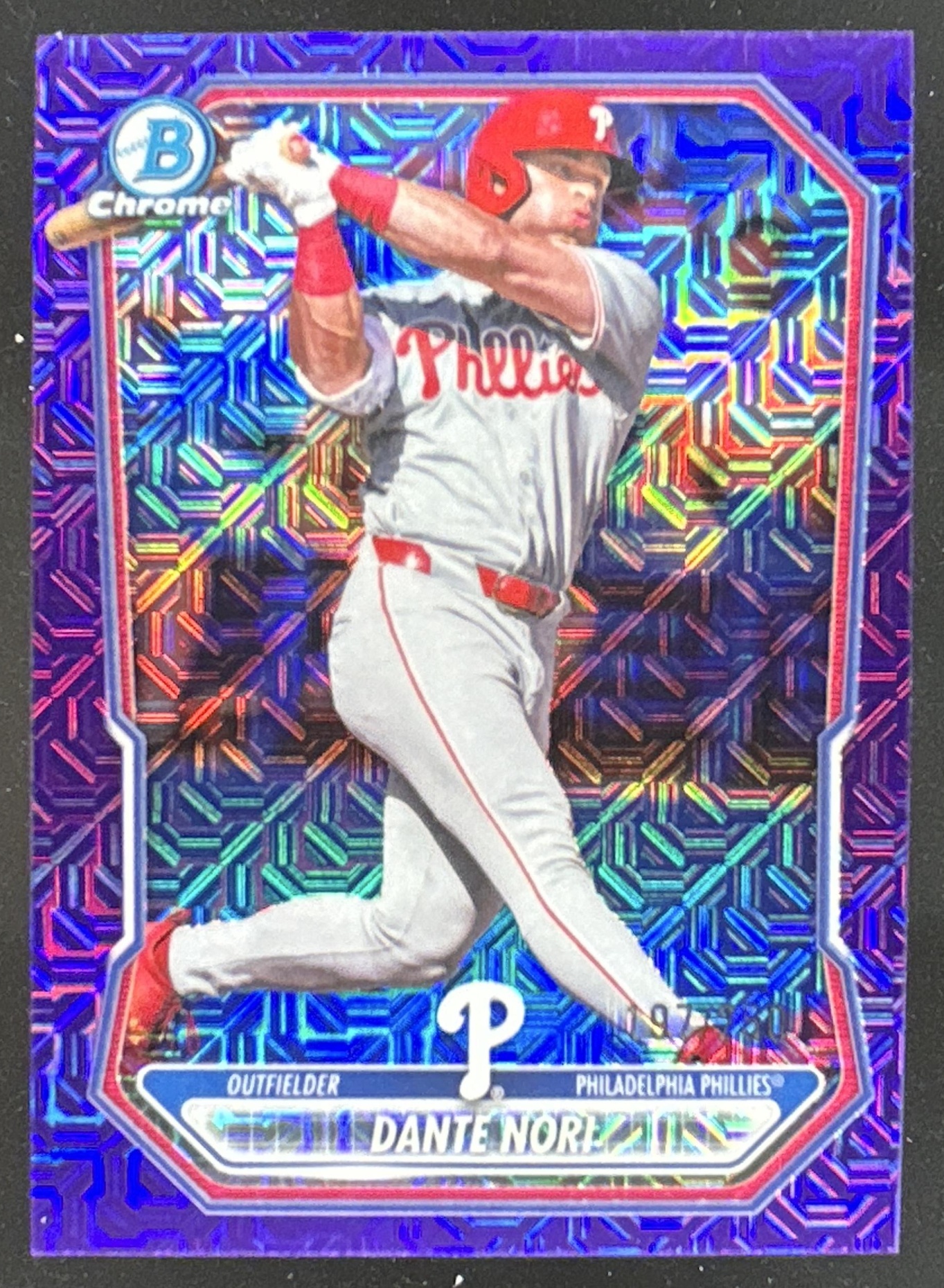 Card image for Dante Nori 2026 Bowman Chrome Mega Box Prospects Purple Mojo Refractor /250