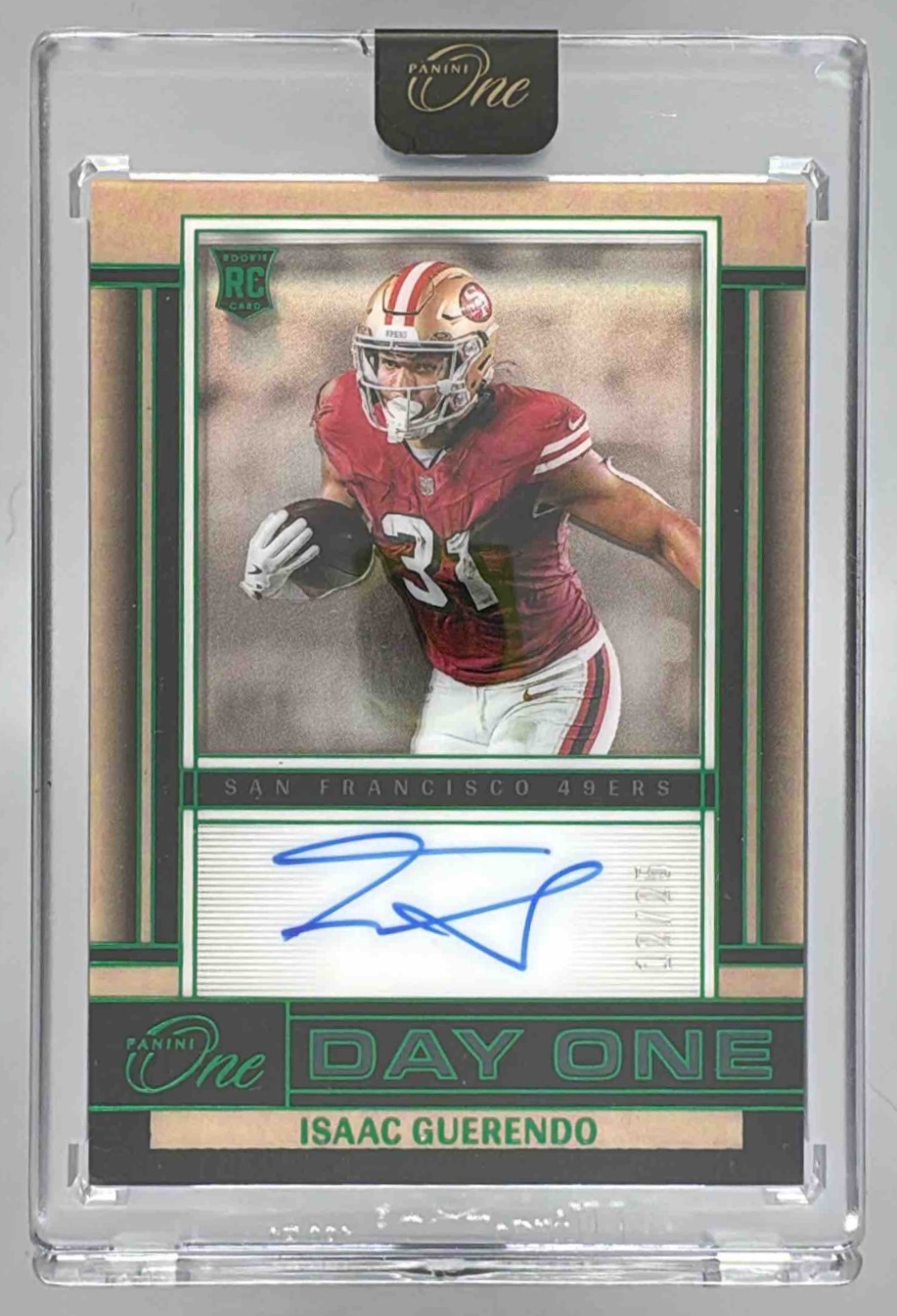 Card image for 2024 Panini Football One Isaac Guerendo Day Auto /99 #150 RC San Francisco 49ers