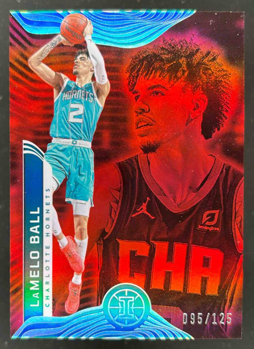 Card image for 2021-22 PANINI ILLUSIONS LAMELO BALL RUBY /125 #57 CHARLOTTE HORNETS