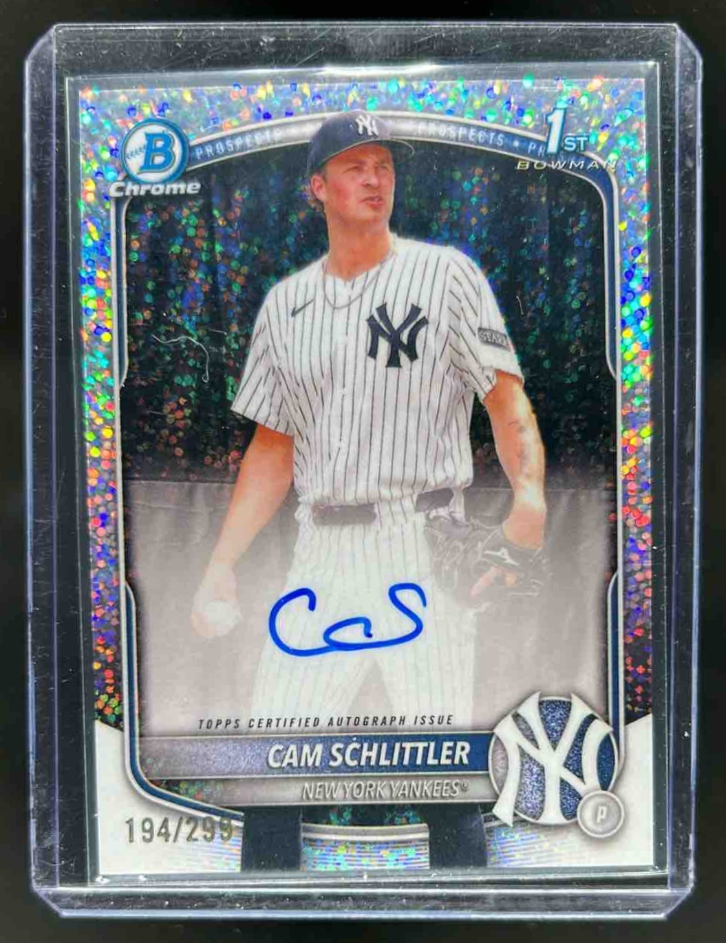 Cam Schlittler 2025 Bowman Chrome Prospect Auto Speckle Refractor /299