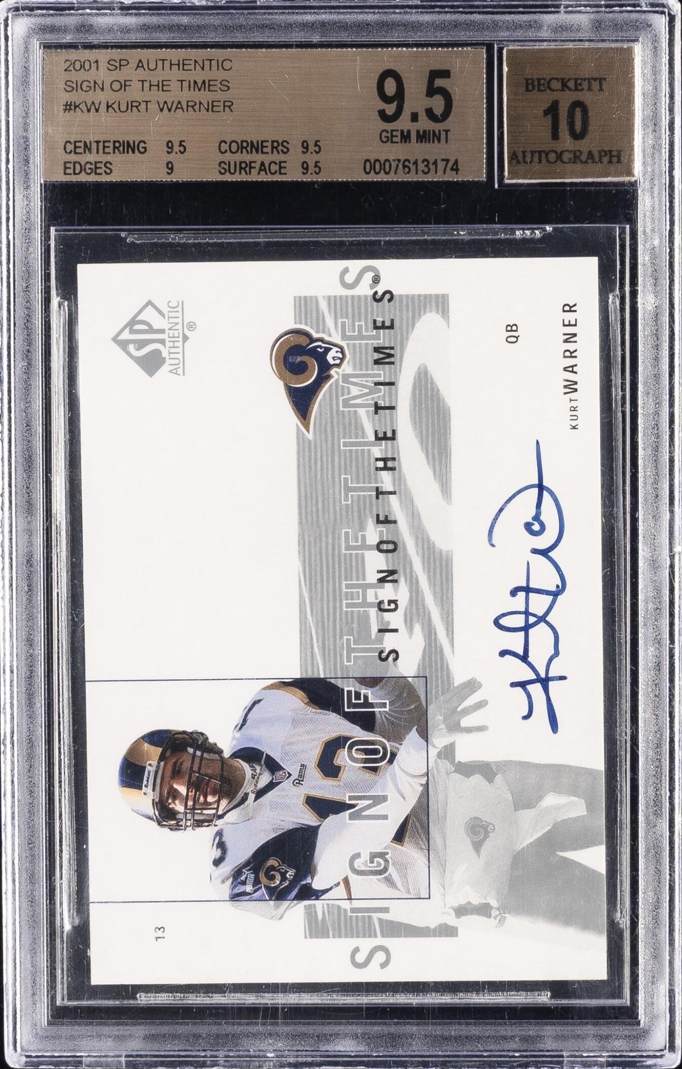 2001 SP Authentic Kurt Warner Sign of the Times #KW Auto Rams BGS 9.5