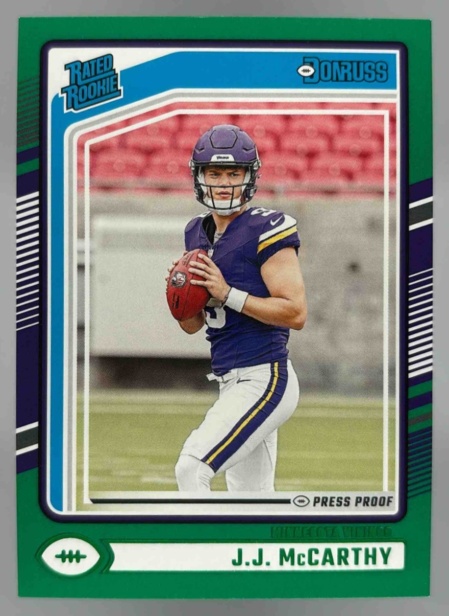 Card image for 2024 Panini Donruss J.J. McCarthy #303 Rated Rookie RC Vikings