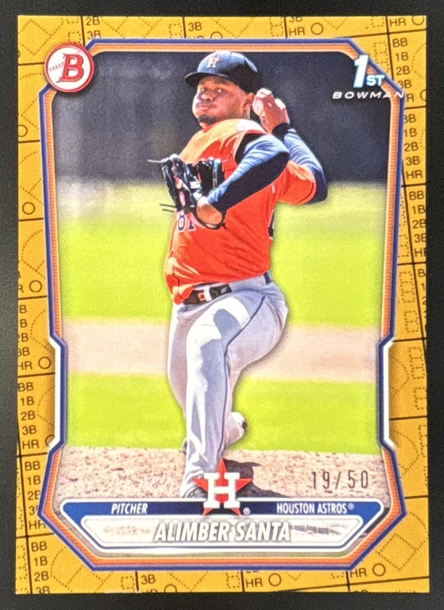 Card image for Alimber Santa 2026 Bowman Gold Pattern /50 Prospects Houston Astros