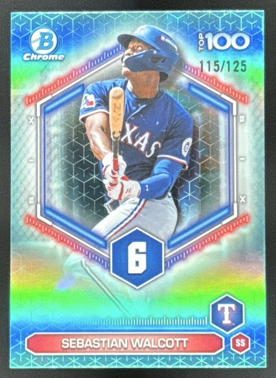 Card image for 2026 Bowman Sebastian Walcott Scouts Top 100 Chrome Aqua Refractor /125