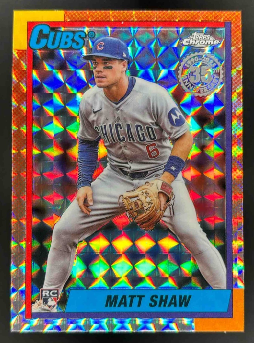 Card image for 2025 Topps Chrome Update Matt Shaw 1990 Geometric Refractor #90CU-20 RC Cubs