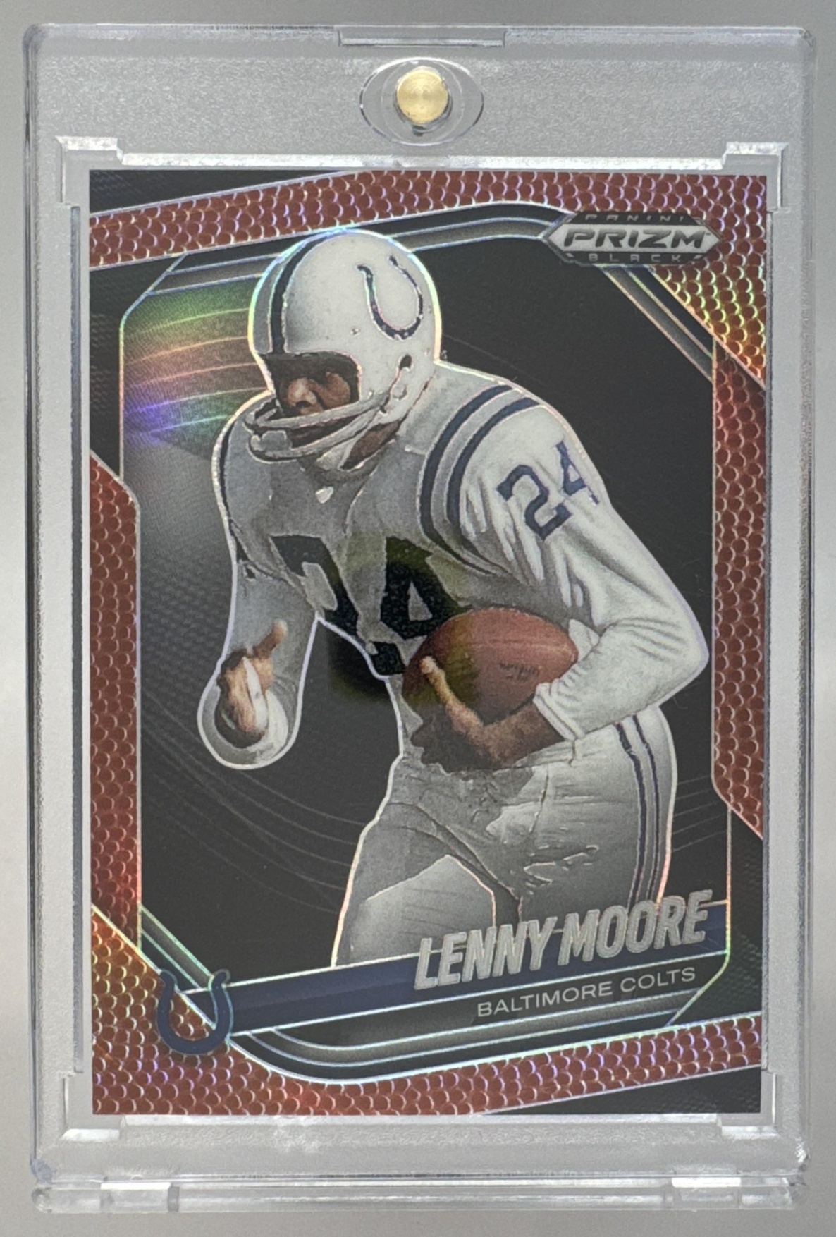 Card image for 2025 Panini Football Prizm Black Lenny Moore /225 #6 Baltimore Colts