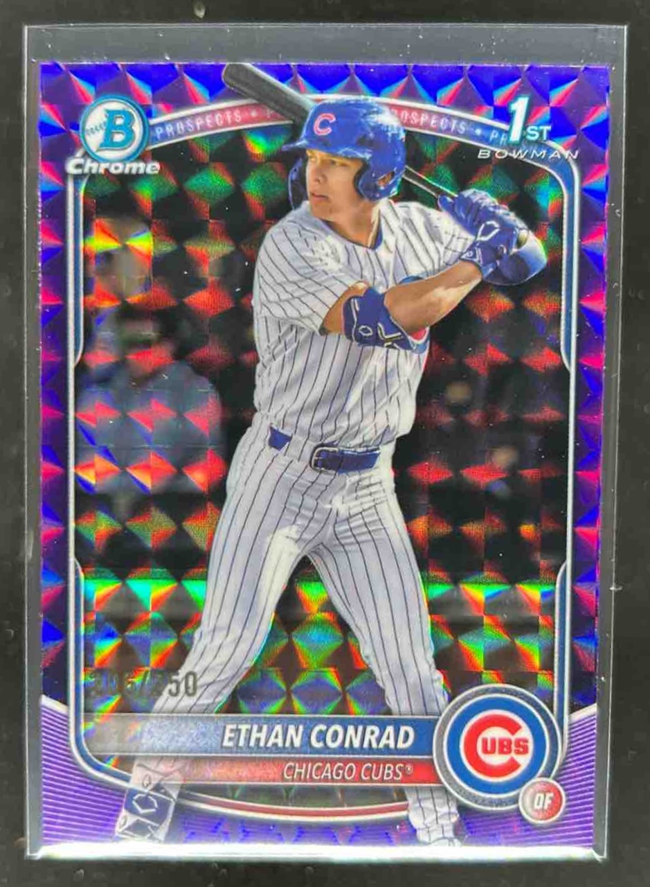 Card image for Ethan Conrad 2025 Bowman Draft Chrome Purple Geometric Refractor /250