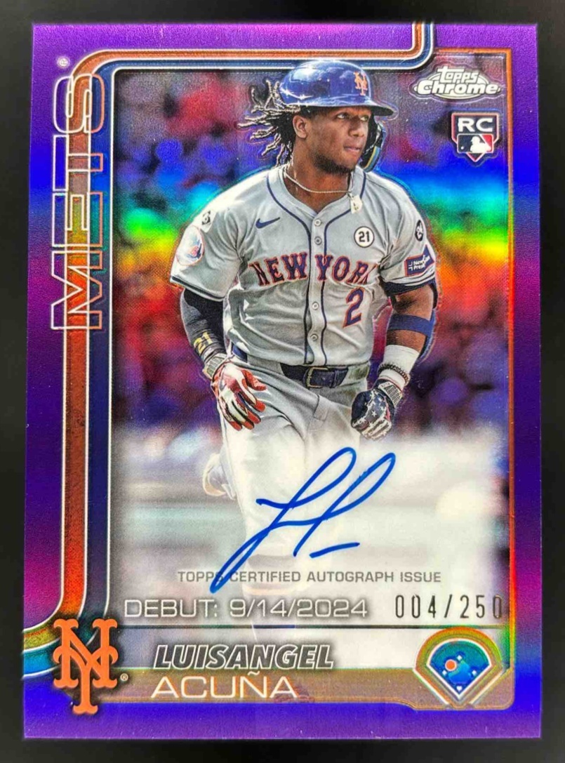 Card image for 2025 Topps Chrome Update Luisangel Acuna Rookie Debut Auto Purple Refractor /250