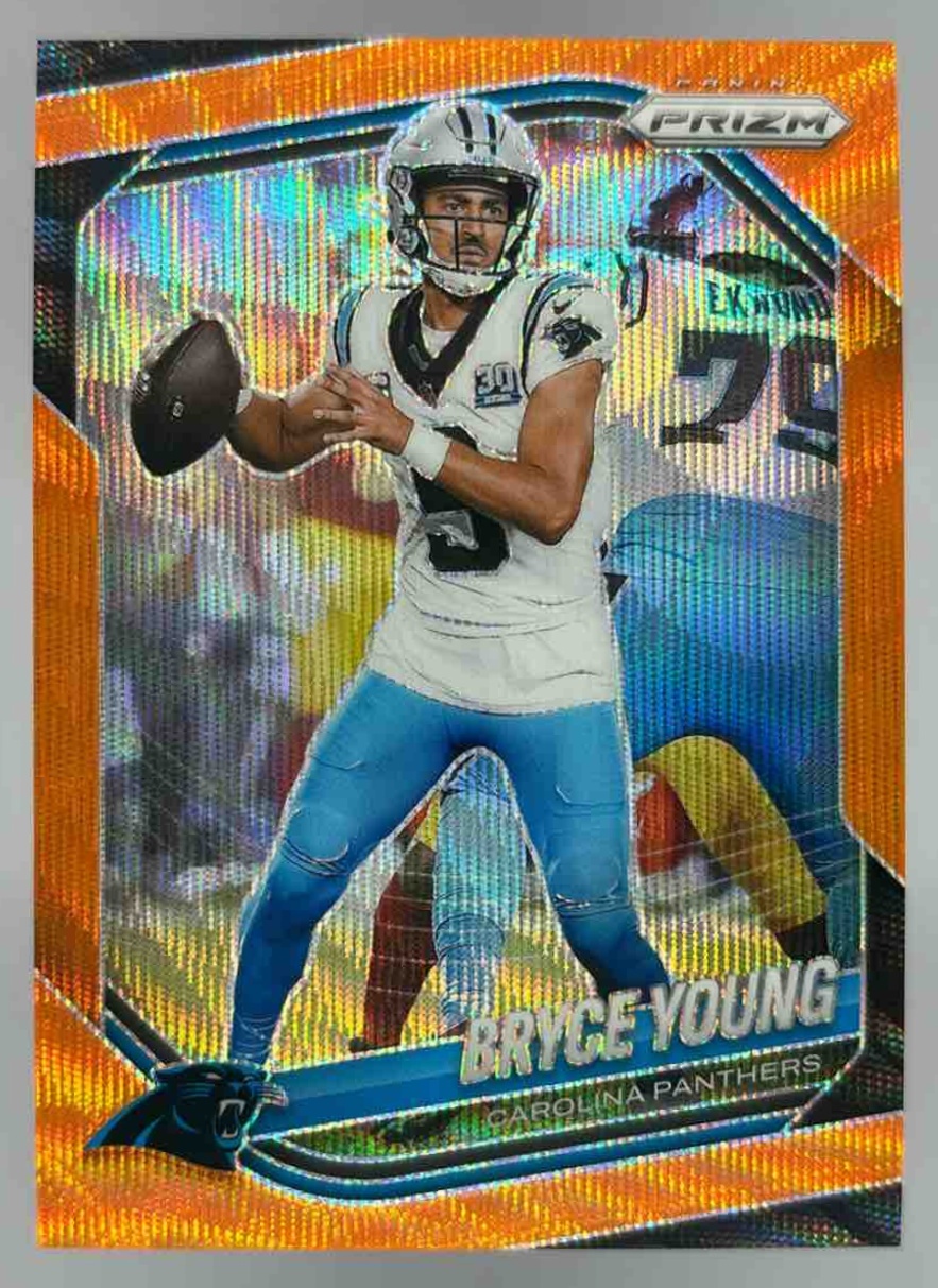 Card image for 2025 Panini Football Prizm Bryce Young Orange Wave /65 #5 Carolina Panthers