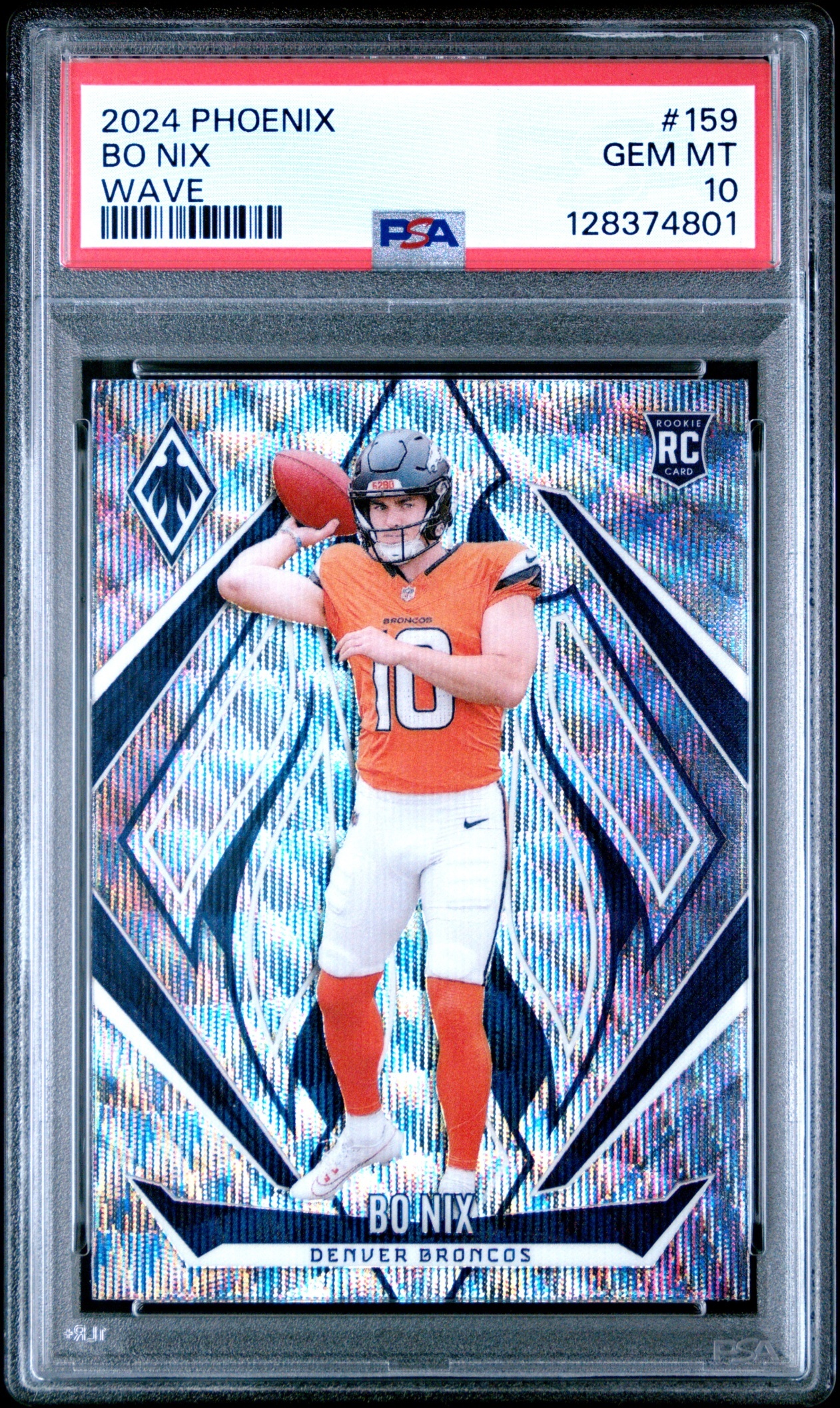 Card image for 2024 Panini Football Phoenix Bo Nix Wave #159 RC Denver Broncos