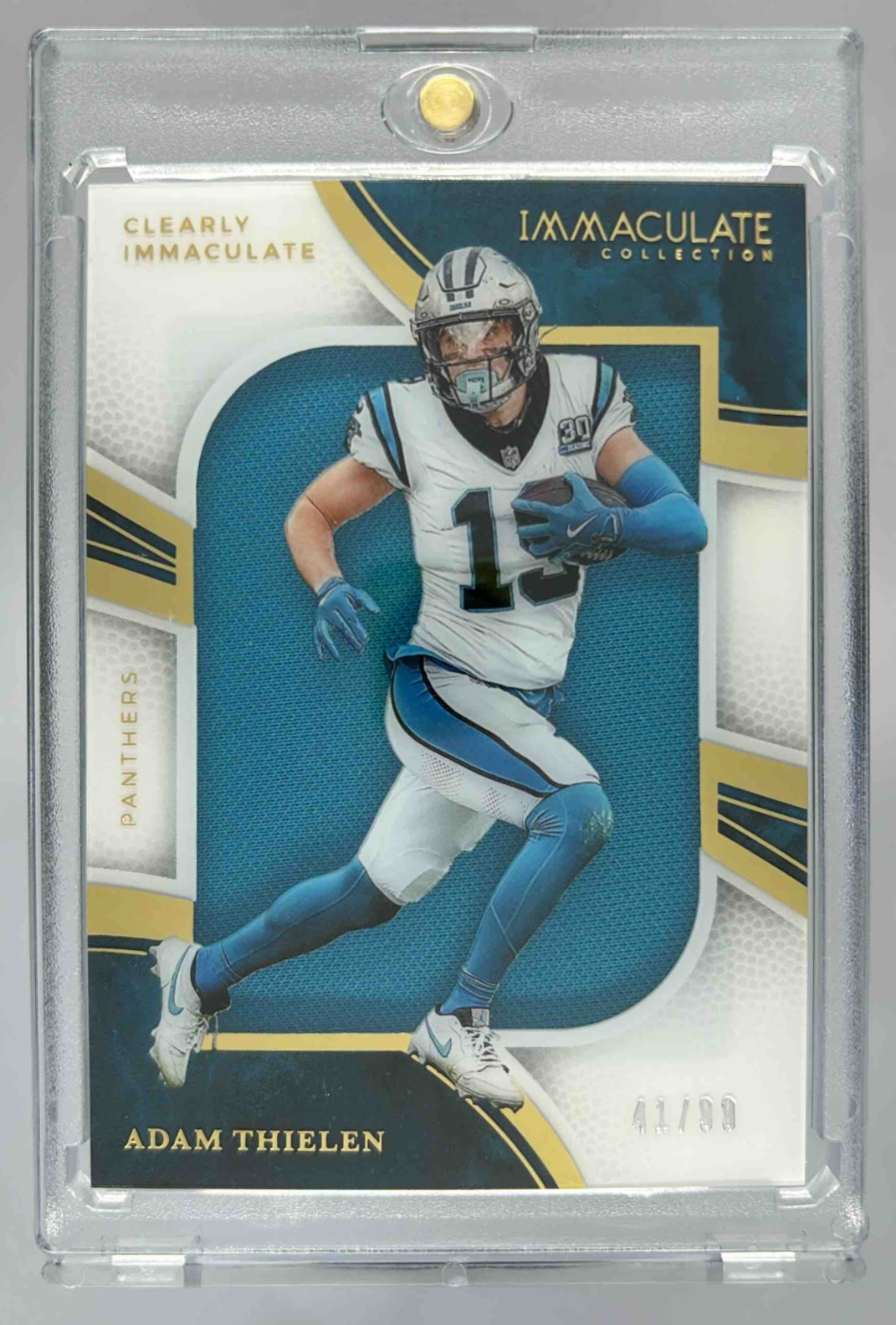 Card image for 2025 Panini Immaculate Collection Adam Thielen Clearly Jerseys /99 #CIJ-AT MEM Panthers