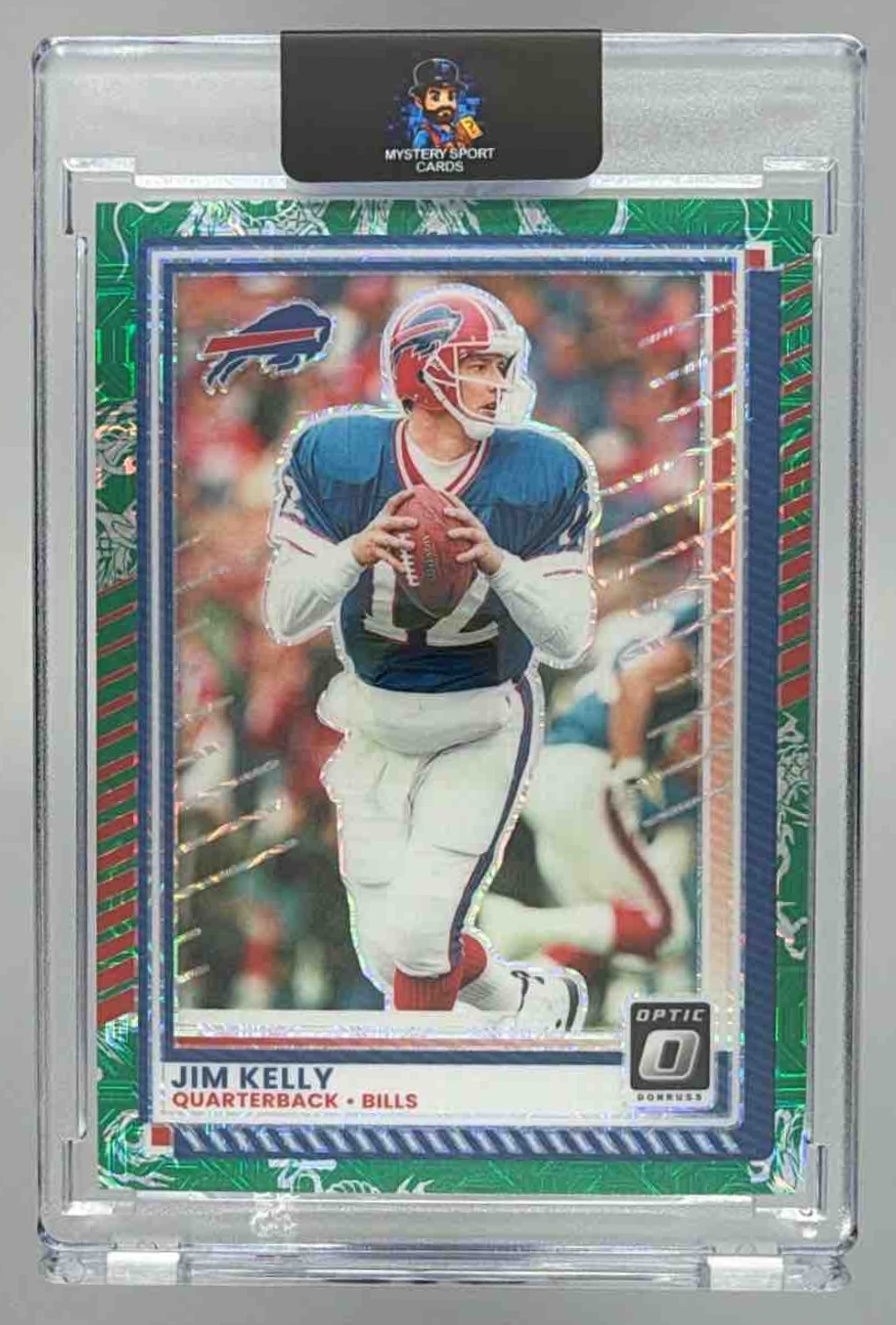Card image for 2025 Panini Football Donruss Optic Jim Kelly Dragon Prizm /24 #36 Buffalo Bills