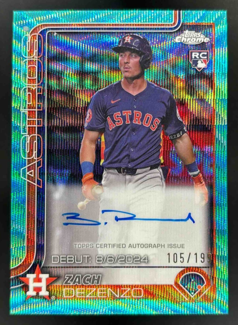 Card image for 2025 Topps Chrome Update Zach Dezenzo Rookie Debut Auto Aqua Wave Refractor /199