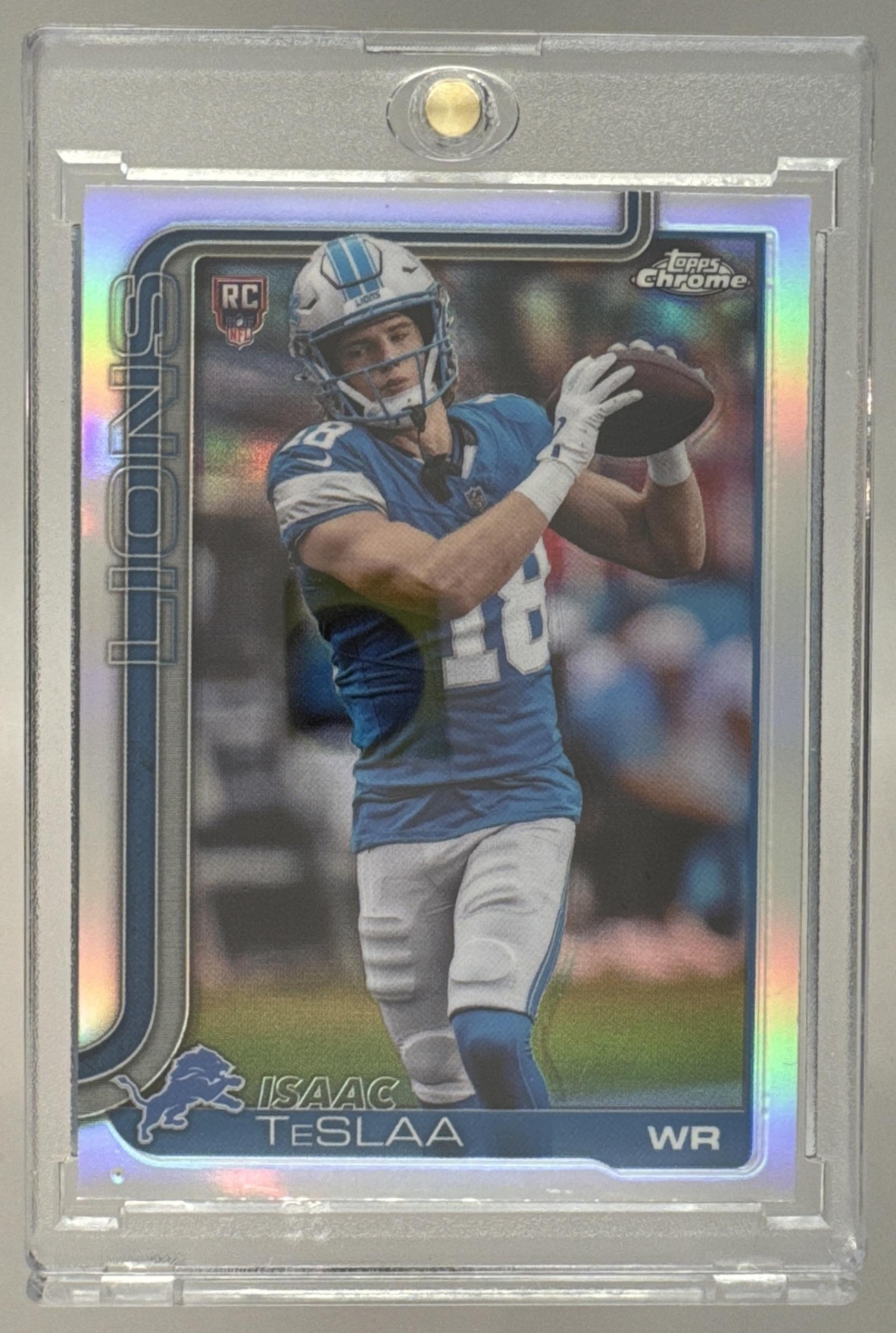 Card image for 2025 Topps Football Chrome Isaac TeSlaa Rookie Refractor #320 RC Detroit Lions