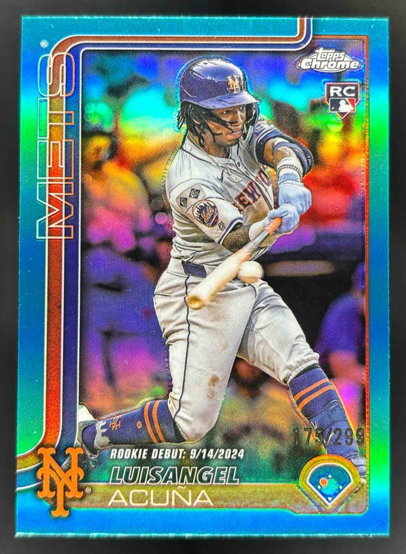 Card image for 2025 Topps Chrome Update Luisangel Acuna Teal Refractor /299 #USC53 RC Mets