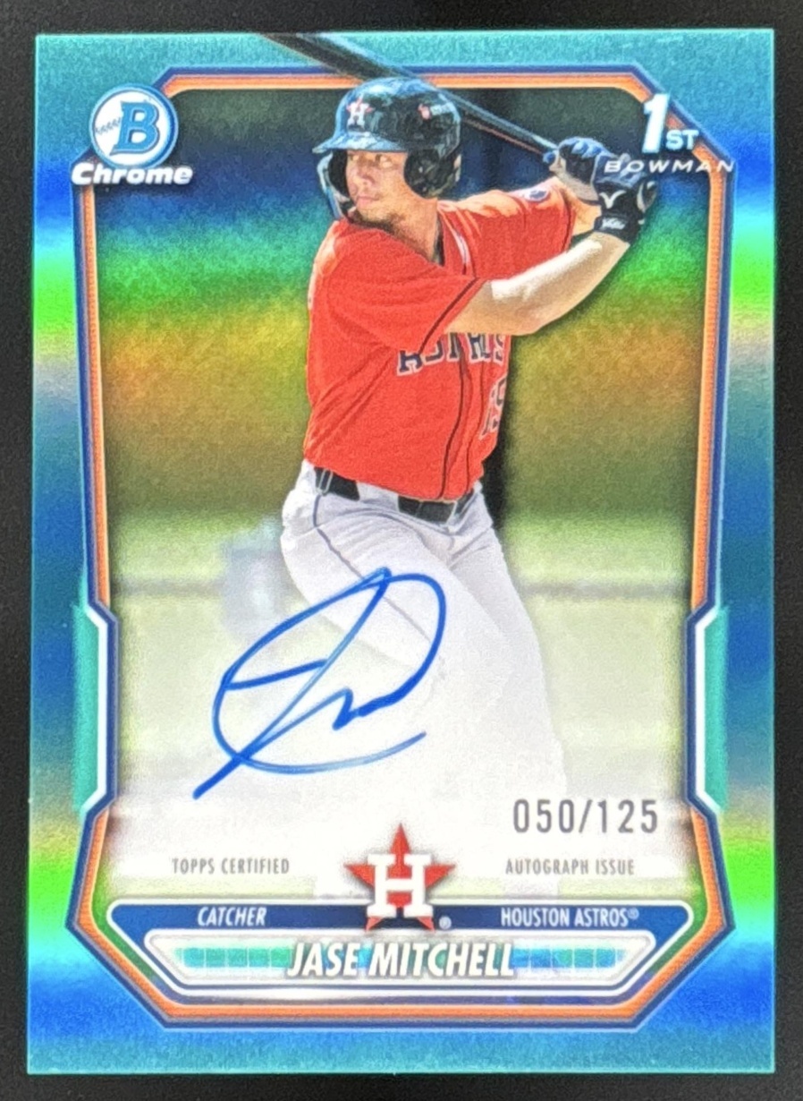 Card image for 2026 Bowman Jase Mitchell Chrome Auto Aqua Refractor /125 1st Prospect