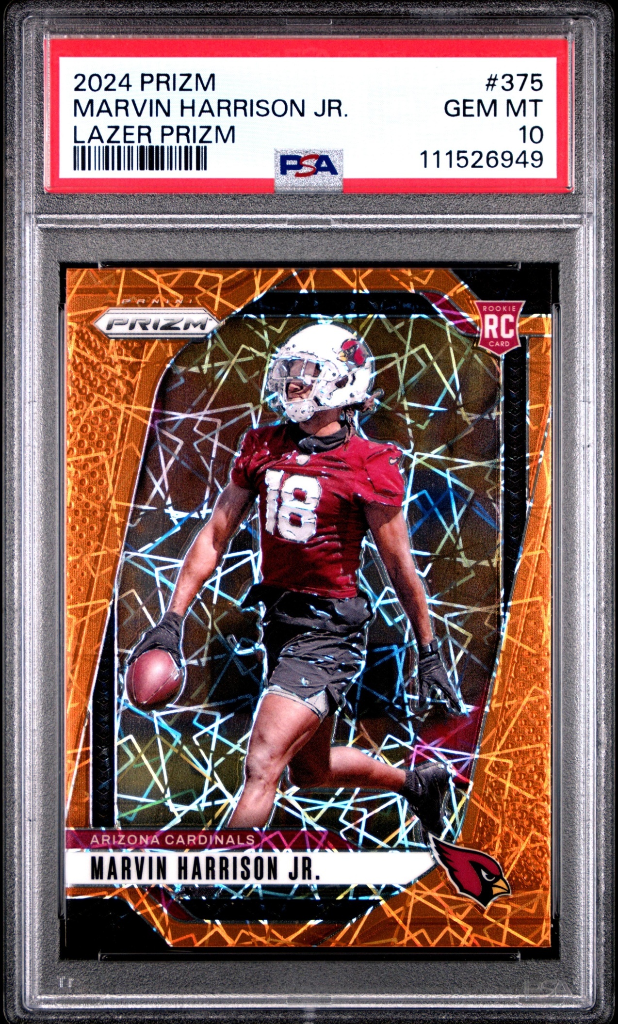 Card image for 2024 Panini Football Prizm Marvin Harrison Jr. Lazer #375 RC Arizona Cardinals