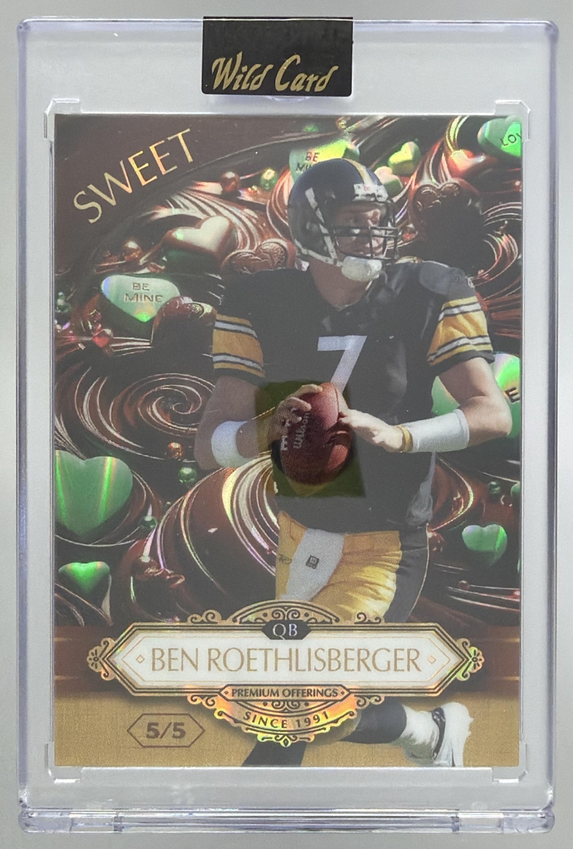 Card image for 2024 Wild Card Sweet Ben Roethlisberger Dark Rainbow Blue1/5 #SWTDK-BR Steelers