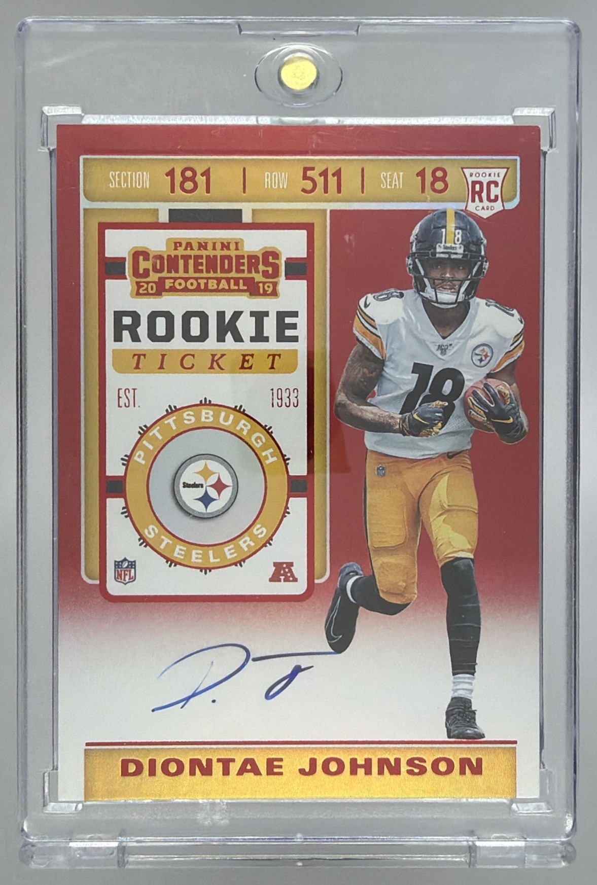 Card image for 2019 Panini Contenders Diontae Johnson #128 RC Rookie Ticket Auto Steelers