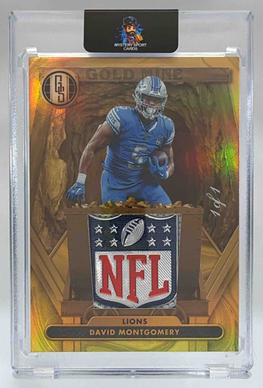 Card image for 2024 Panini Gold Standard David Montgomery 1/1 NFL Shield #GM-DMY MEM Lions