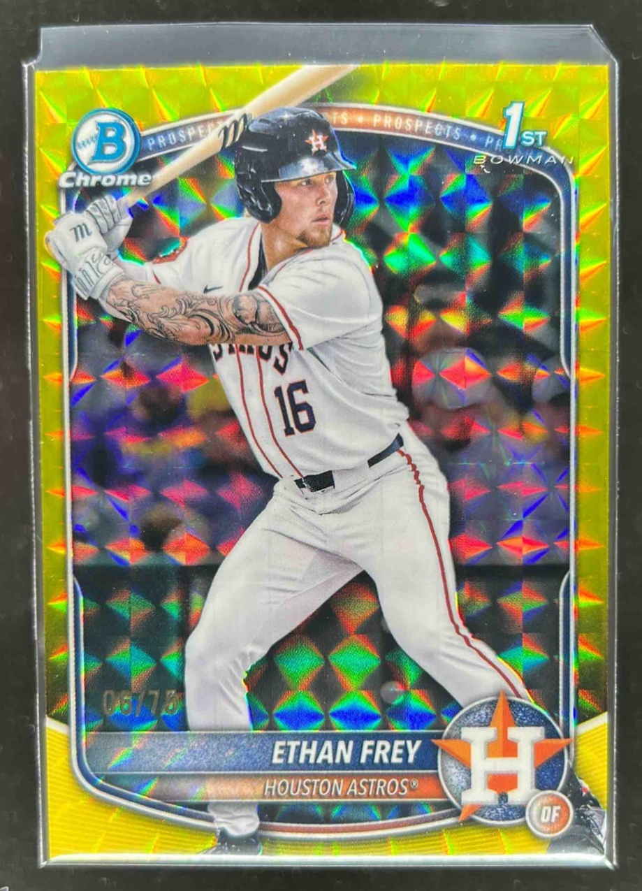 Card image for Ethan Frey 2025 Bowman Draft Chrome Yellow Geometric Refractor /75
