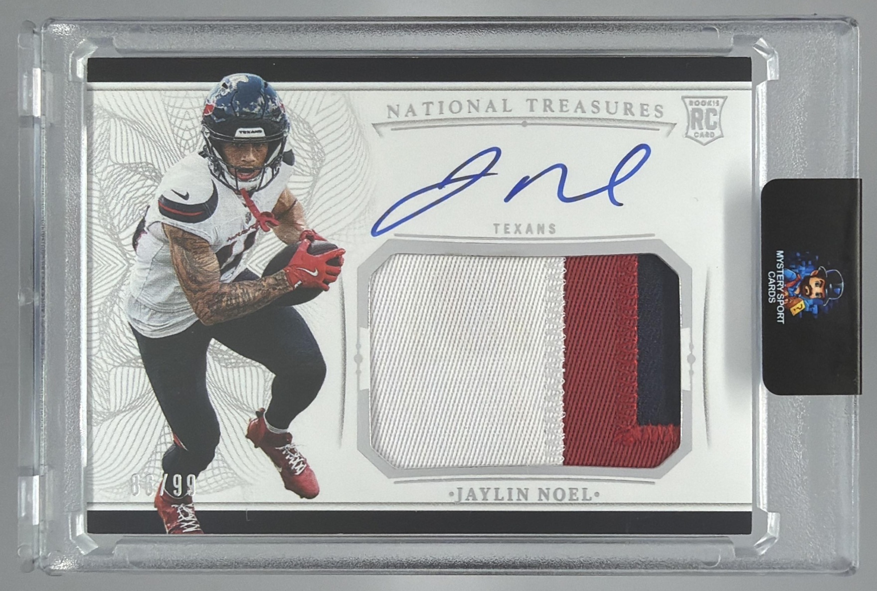 Card image for 2025 Panini National Treasures Jaylin Noel Rookie Patch Auto Purple /49 #195 MEM RC Texans
